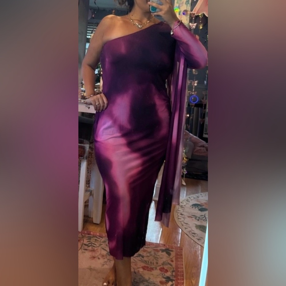 Purple One Shoulder Mesh Overlay Dress Gown Women’s 2X